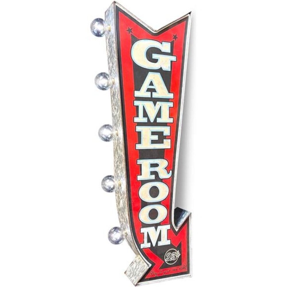 Vintage Game Room Arrow Sign LED Lights Double Sided Retro Decor
